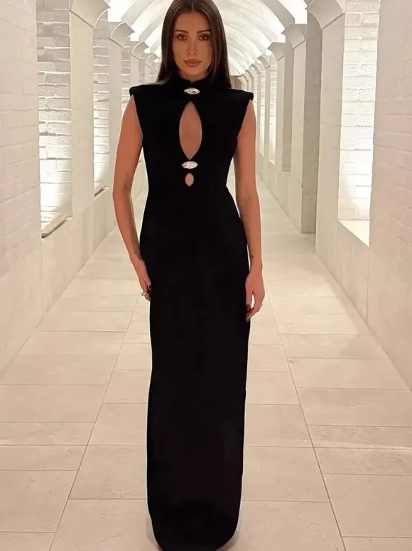 Robe longue moulante sans manches à découpe en forme de goutte d'eau pour femme 2026