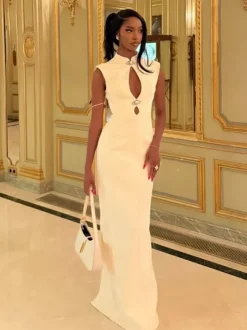 Robe longue moulante sans manches à découpe en forme de goutte d'eau pour femme 2026