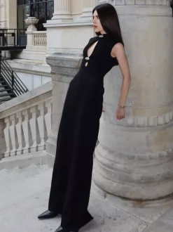 Robe longue moulante sans manches à découpe en forme de goutte d'eau pour femme 2026