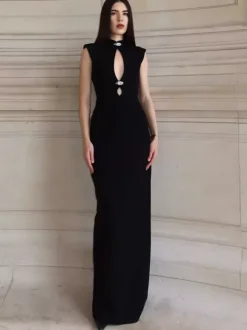 Robe longue moulante sans manches à découpe en forme de goutte d'eau pour femme 2026