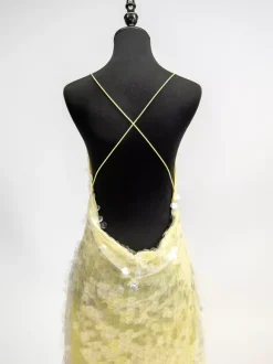 Robe longue nuisette transparente à sequins pour femme - Jaune beurre style bohème dos nu col en V coupe sirène - Été plage 2026