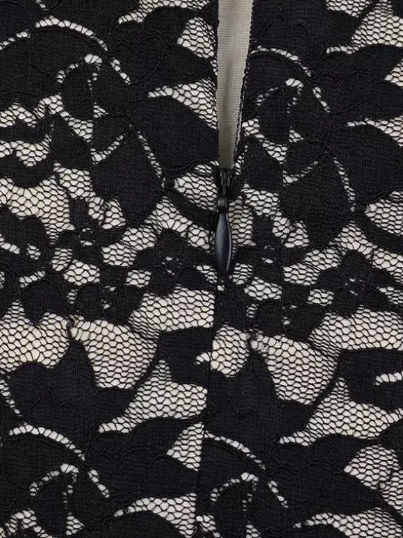 Robe longue pour femme en dentelle noire superposée - Robe dos nu à bretelles et doublure nude - Robe de soirée moulante et sexy 2026