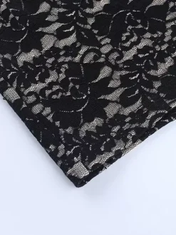 Robe longue pour femme en dentelle noire superposée - Robe dos nu à bretelles et doublure nude - Robe de soirée moulante et sexy 2026