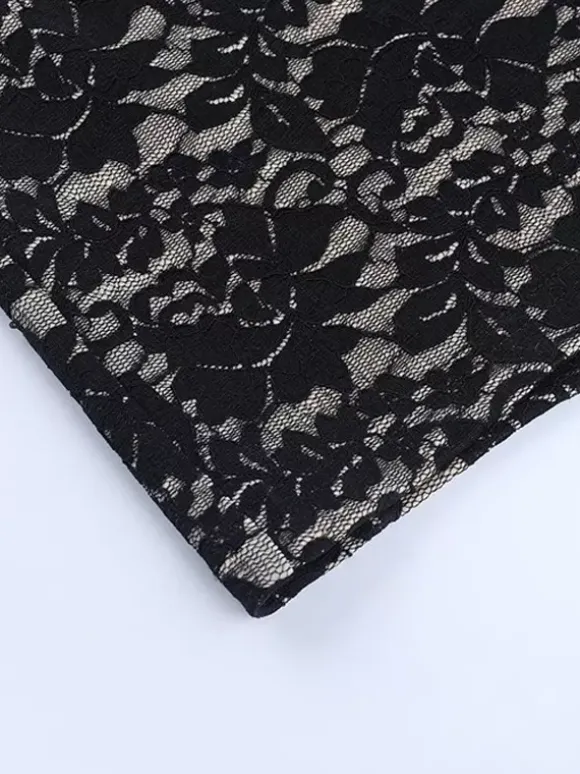 Robe longue pour femme en dentelle noire superposée - Robe dos nu à bretelles et doublure nude - Robe de soirée moulante et sexy 2026