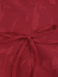 Robe longue rouge à imprimé floral jacquard pour femme - Robe nuisette romantique et ajustée - Tenues d'été pour un rendez-vous galant 2026