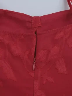 Robe longue rouge à imprimé floral jacquard pour femme - Robe nuisette romantique et ajustée - Tenues d'été pour un rendez-vous galant 2026