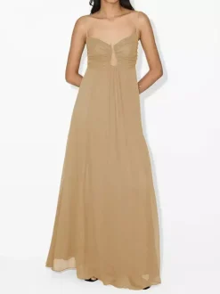 Robe longue sexy à découpes pour femme - Robe d'été bohème fluide à bretelles spaghetti et buste froncé - Idéale pour les vacances d'été à la plage 2026