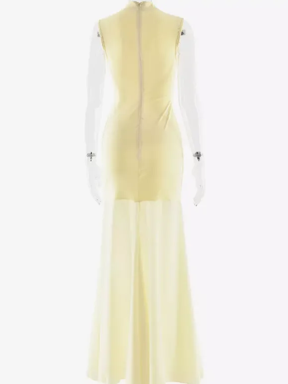 Robe longue sirène élégante à col montant et découpe en forme de goutte pour femme 2026