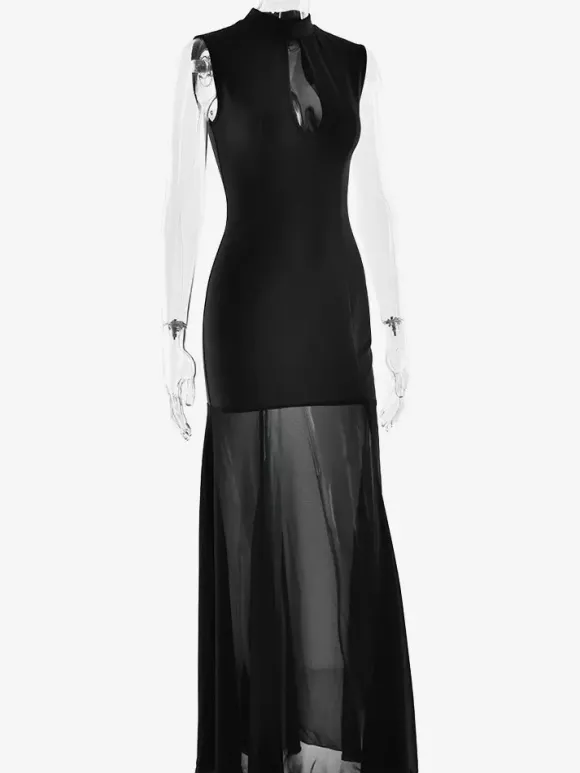 Robe longue sirène élégante à col montant et découpe en forme de goutte pour femme 2026