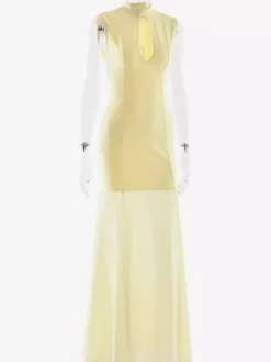 Robe longue sirène élégante à col montant et découpe en forme de goutte pour femme 2026