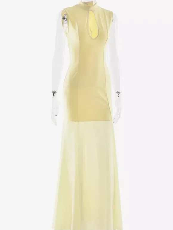 Robe longue sirène élégante à col montant et découpe en forme de goutte pour femme 2026