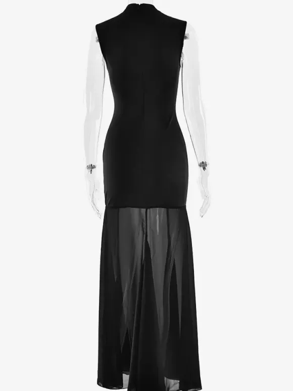 Robe longue sirène élégante à col montant et découpe en forme de goutte pour femme 2026
