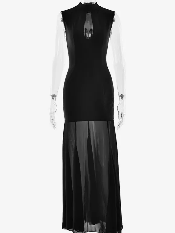 Robe longue sirène élégante à col montant et découpe en forme de goutte pour femme 2026