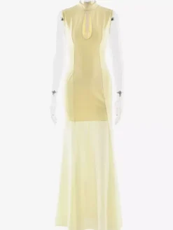 Robe longue sirène élégante à col montant et découpe en forme de goutte pour femme 2026