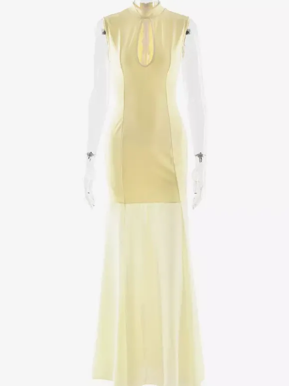 Robe longue sirène élégante à col montant et découpe en forme de goutte pour femme 2026