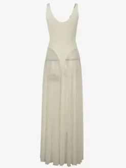 Robe longue transparente pour femme - Body sexy en maille patchwork à col V - Robe fluide - Été Beach Club 2026