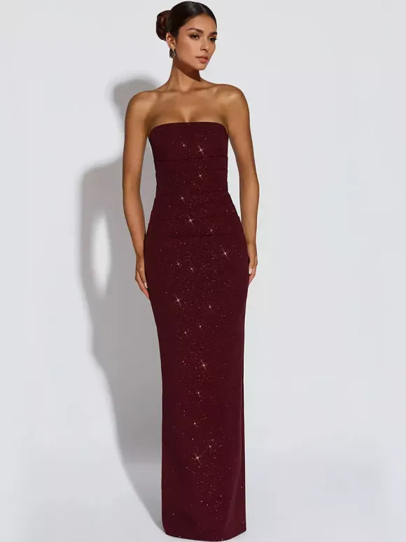 Robe longue tube à paillettes pour femme - Robe moulante dos nu sexy avec foulard - Tenue de soirée d'été 2026
