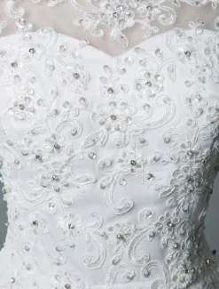 Robe mariée courte col rond en dentelle pailletes jupe en tulle zip sur dos Robe de mariage