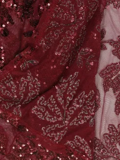 Robe maxi moulante à ourlet transparent et broderie florale à sequins pour femme 2026