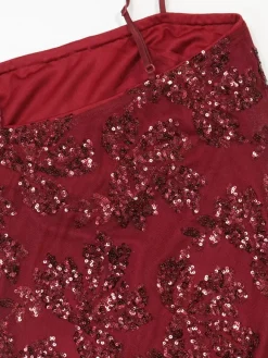 Robe maxi moulante à ourlet transparent et broderie florale à sequins pour femme 2026