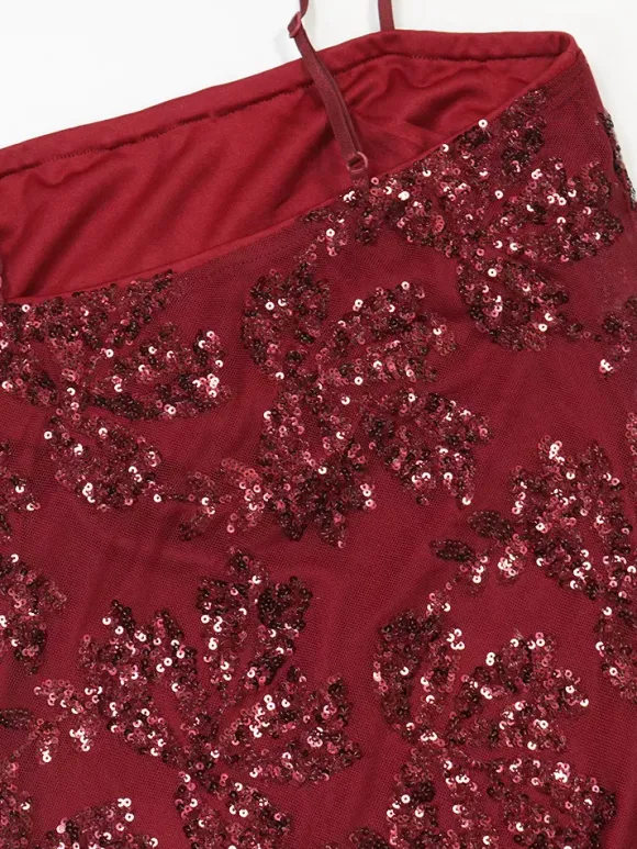 Robe maxi moulante à ourlet transparent et broderie florale à sequins pour femme 2026