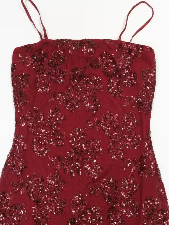 Robe maxi moulante à ourlet transparent et broderie florale à sequins pour femme 2026