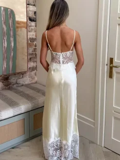Robe maxi orange dos nu à volants sans manches à bretelles pour femme