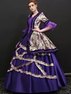 Robe médiévale Robe Rococo Robe Marie Antoinette Opéra Costume Vintage baroque Tissu de satin de Carnaval Déguisements Halloween