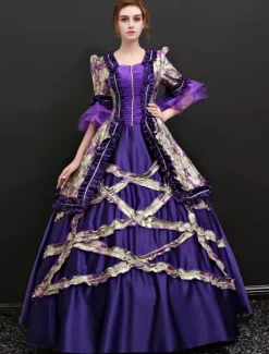 Robe médiévale Robe Rococo Robe Marie Antoinette Opéra Costume Vintage baroque Tissu de satin de Carnaval Déguisements Halloween
