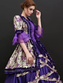Robe médiévale Robe Rococo Robe Marie Antoinette Opéra Costume Vintage baroque Tissu de satin de Carnaval Déguisements Halloween