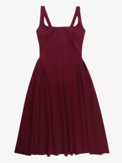 Robe midi à col carré pour femme - Robe plissée rétro trapèze - Idéale pour un cocktail de printemps 2026