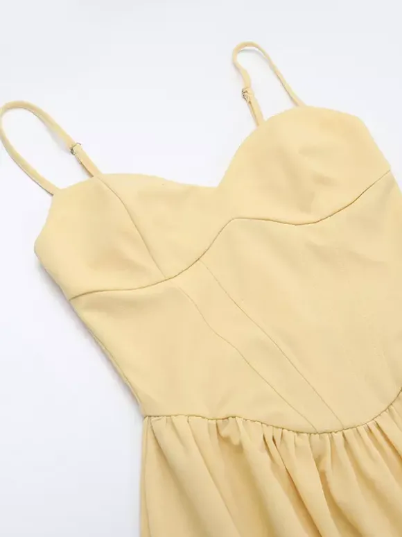Robe midi corset pour femme - Robe d'été à fines bretelles style cottagecore - Robe d'invitée pour un mariage champêtre d'été 2026