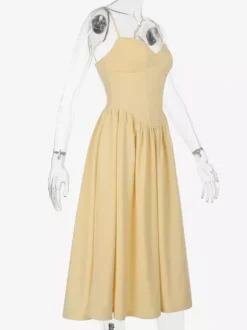 Robe midi corset pour femme - Robe d'été à fines bretelles style cottagecore - Robe d'invitée pour un mariage champêtre d'été 2026