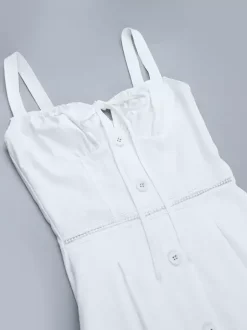 Robe midi Cottagecore pour femme - Robe d'été blanche élégante à nouer sur le devant - Tenue d'invitée pour un mariage champêtre d'été 2026