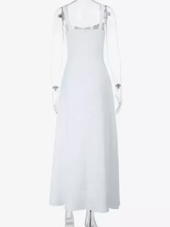 Robe midi Cottagecore pour femme - Robe d'été blanche élégante à nouer sur le devant - Tenue d'invitée pour un mariage champêtre d'été 2026