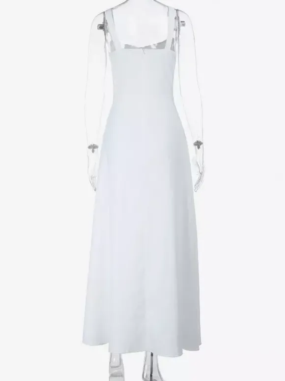 Robe midi Cottagecore pour femme - Robe d'été blanche élégante à nouer sur le devant - Tenue d'invitée pour un mariage champêtre d'été 2026