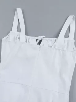 Robe midi Cottagecore pour femme - Robe d'été blanche élégante à nouer sur le devant - Tenue d'invitée pour un mariage champêtre d'été 2026