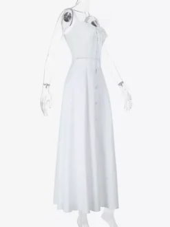 Robe midi Cottagecore pour femme - Robe d'été blanche élégante à nouer sur le devant - Tenue d'invitée pour un mariage champêtre d'été 2026
