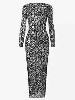 Robe midi de plage à manches longues en résille avec ensemble bikini dos nu assorti