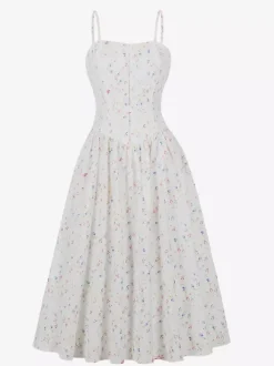 Robe midi d'été à bretelles fines et imprimé floral pour femme 2026