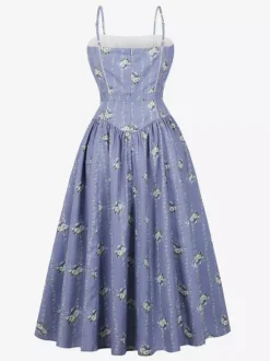 Robe midi d'été à bretelles fines et imprimé floral pour femme 2026
