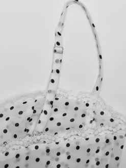 Robe midi noire à pois en polyester sans manches à bretelles et col rond pour femme par Daily Dresses