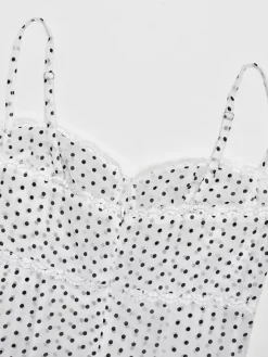 Robe midi noire à pois en polyester sans manches à bretelles et col rond pour femme par Daily Dresses