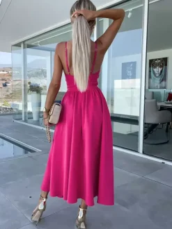 Robe midi nuisette à découpes et torsades pour femme - Robe de cocktail sexy fendue en V - Idéale pour les invités aux mariages d'été 2026