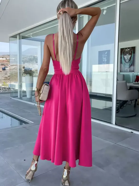 Robe midi nuisette à découpes et torsades pour femme - Robe de cocktail sexy fendue en V - Idéale pour les invités aux mariages d'été 2026
