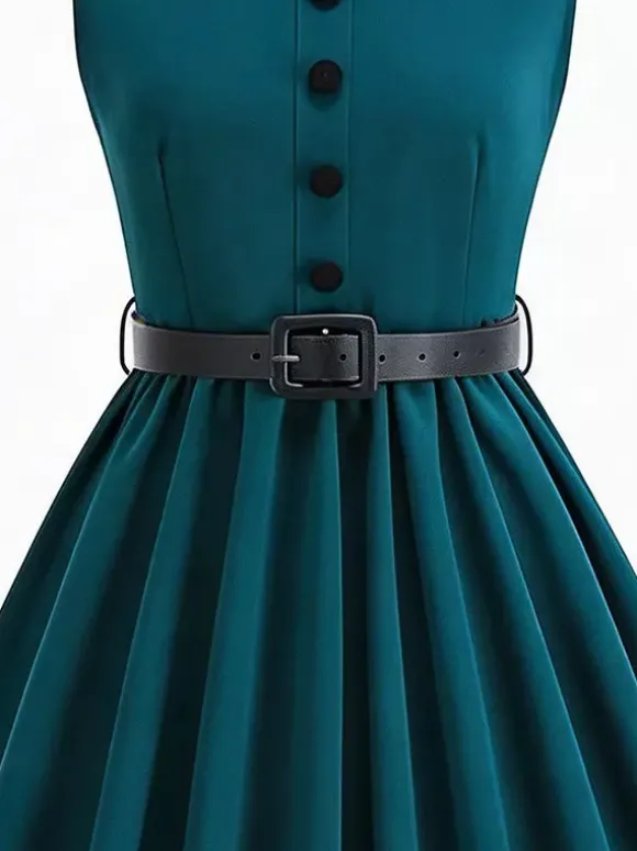 Robe midi rouge vintage chic cintrée à la taille