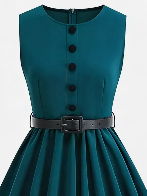 Robe midi rouge vintage chic cintrée à la taille