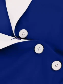 Robe midi rétro à revers contrastés et boutons coupe évasée pour femme 2026
