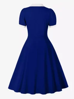 Robe midi rétro à revers contrastés et boutons coupe évasée pour femme 2026