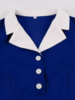 Robe midi rétro à revers contrastés et boutons coupe évasée pour femme 2026